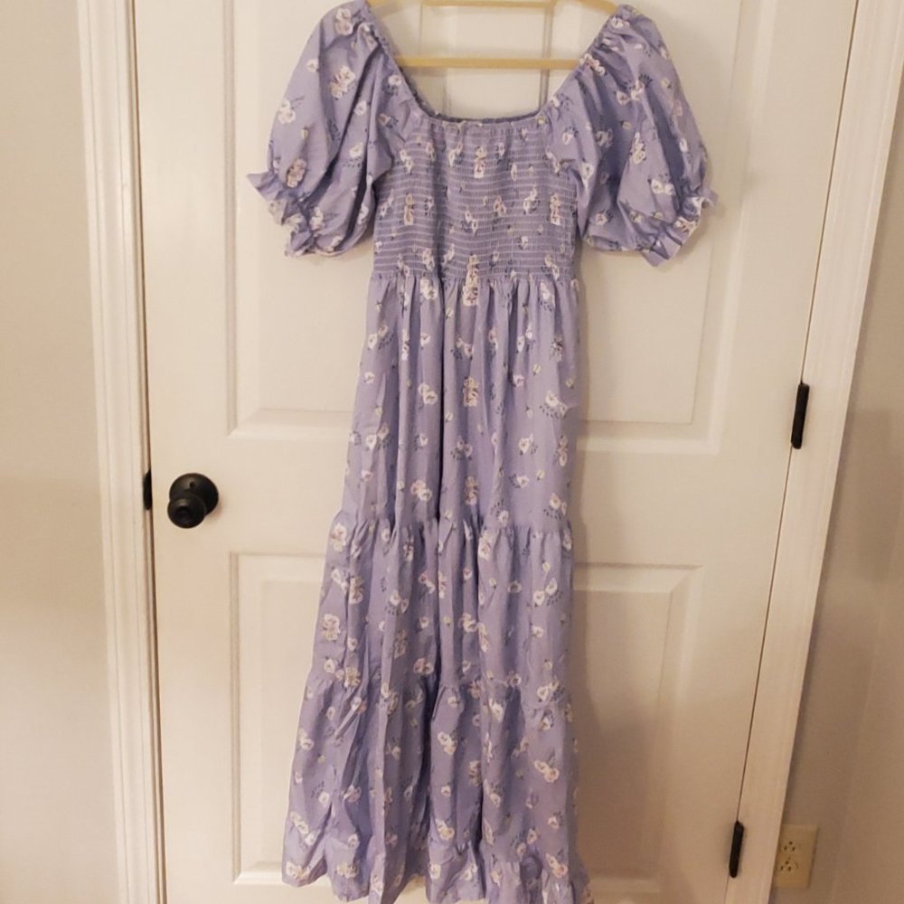 Smocked Puff Sleeve Floral Dress - Size Medium